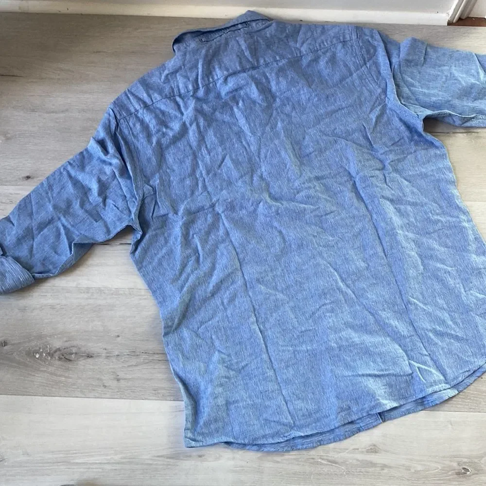 BANANA REPUBLIC SLIM LINEN-BLEND SHIRT‎ untucked fit linen men’s large blue nwt